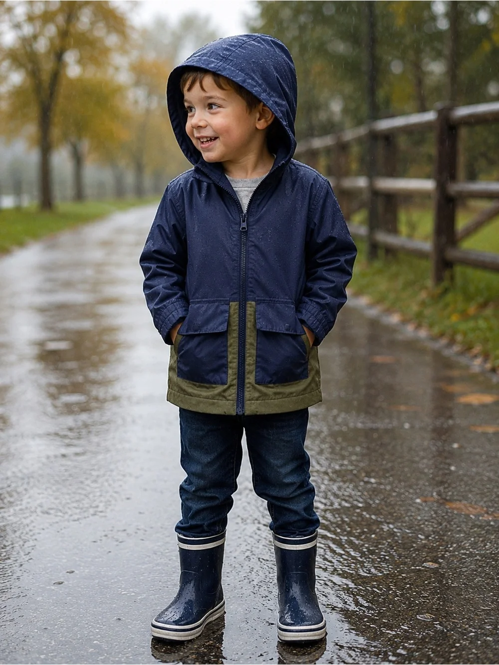 ☔️TOMMY BAHAMA Navy Kids' Hooded Weatherproof Rain Jacket - 4T (4 years old)